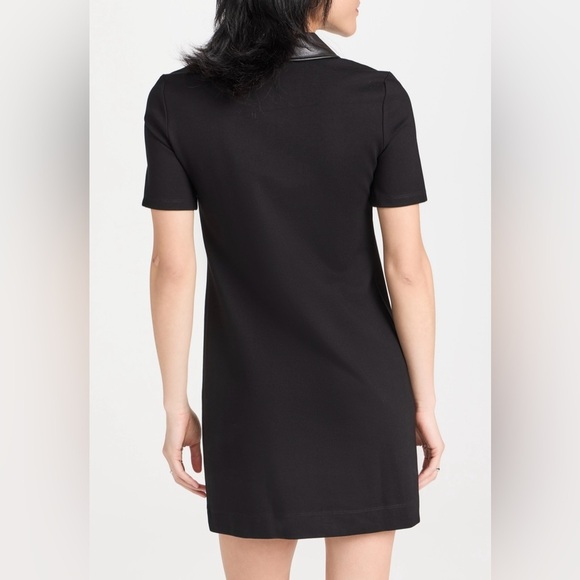 NEW Staud Jay Polo Dress Sz S Black Faux Leather White Contrast Stitch Collar - Picture 2 of 10